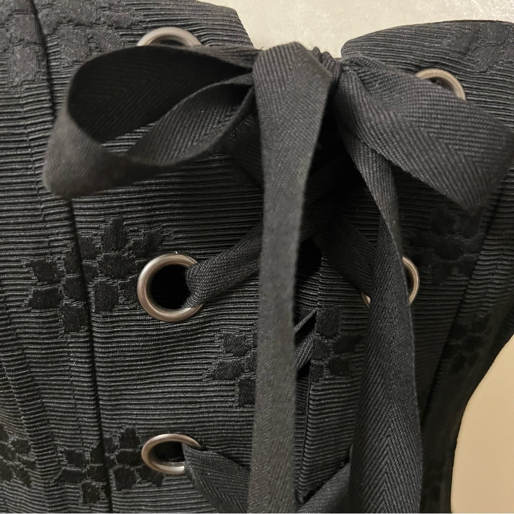Nanette Lepore vintage Black Floral Jacquard Lace-Up Corset Mini Dress Size 2 - Picture 3 of 14